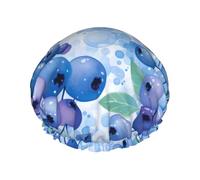 Bonnet de douche aquarelle à motif myrtilles pour femme, réutilisable, double couche, imperméable, élastique et ajustable, séchage rapide, doublure PEVA, idéal pour spa et salon de beauté, convient
