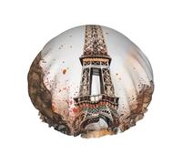 Bonnet de douche aquarelle Paris pour femme réutilisable et imperméable avec sangle élastique - Bonnet de bain double couche épais pour spa, salon, voyage