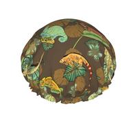 Bonnet de douche artistique mignon lézard caméléon vert double couche réutilisable imperméable grand bonnet de douche pour femme avec doublure en PEVA et corde élastique
