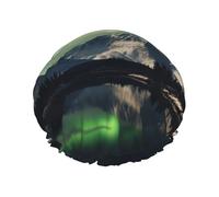 Bonnet de douche Aurore du Nord pour femme - Double couche - Épais - Réutilisable - Imperméable - Avec bande élastique - Lavable - Pour homme et femme - Spa et salon de beauté