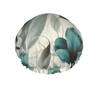 Bonnet de douche avec bonnet de bain élastique réutilisable pour femme, doux, double couche, imperméable, bonnet de douche élé en forme de fleur de tulipe bleu sarcelle pour cheveux longs, courts et b