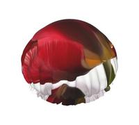 Bonnet de douche avec bonnet de bain élastique réutilisable pour femme, doux, double couche, imperméable, bonnet de douche en forme de fleur de tulipe rouge pour cheveux longs, courts et bouclés