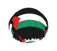 Bonnet de douche avec drapeau de la Palestine - Grand bonnet de douche imperméable pour homme et femme - Réutilisable, léger et doux