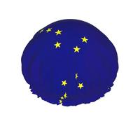 Bonnet de douche avec drapeau de l'Alaska pour femme, élastique et réutilisable, double couche imperméable, bonnet de douche pour le bain