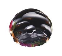 Bonnet de douche avec fleurs en fontaine, pierres de massage pour femme, double couche, bonnet de bain épais réutilisable et imperméable avec bande élastique, bonnet de douche lavable pour homme et