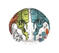 Bonnet de douche avec fonctions cérébrales gauche et droite pour femme - Réutilisable et imperméable - Bande élastique lavable - Bonnet de bain double couche - Extra large pour cheveux longs