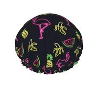 Bonnet de douche avec imprimé ananas, banane, flamant rose pour femme, léger, réutilisable, doux, double couche, étanche, étanche.