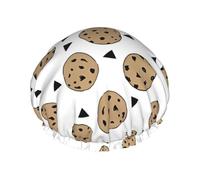 Bonnet de douche avec imprimé biscuits et pépites de chocolat - Bonnet de bain réutilisable avec double couche de protection, respirant et durable pour les voyages