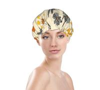 Bonnet de douche avec imprimé champignons et fleurs, imperméable et réutilisable, double couche, élastique, protection des cheveux