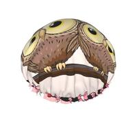 Bonnet de douche avec imprimé chouettes mignons, bonnet de douche doublé pour femme, réutilisable, double couche imperméable