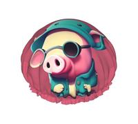 Bonnet de douche avec imprimé cochon mignon, grand bonnet de douche, imperméable, réutilisable, léger, doux