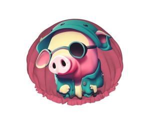 Bonnet de douche avec imprimé cochon mignon, grand bonnet de douche, imperméable, réutilisable, léger, doux