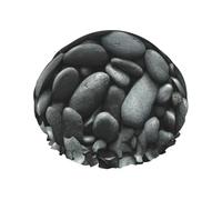 Bonnet de douche avec imprimé de galets noirs - Pour femme - Réglable - Grand bonnet de douche étanche