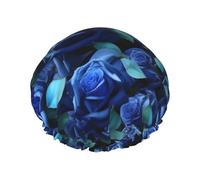 Bonnet de douche avec imprimé de nombreuses roses bleues pour femme, léger, réutilisable, doux, double couche, étanche, étanche.