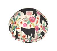 Bonnet de douche avec imprimé de vaches, bovins roses pour femmes, réutilisable, imperméable, double couche avec sangle élastique, taille unique