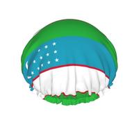 Bonnet de douche avec imprimé drapeau de la République d'Ouzbékistan - Doublé doux - Double couche lavable - Large bande élastique - Bonnet de douche pour le bain