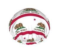 Bonnet de douche avec imprimé drapeau de l'État de Californie, bonnet de douche doublé pour femme, réutilisable, double couche imperméable