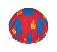 Bonnet de douche avec imprimé drapeau mongol, bonnet de douche doublé pour femme, réutilisable, double couche imperméable