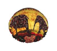 Bonnet de douche avec imprimé éléphant africain pour femme, réutilisable, imperméable, double couche avec sangle élastique, taille unique