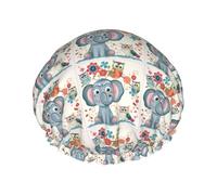 Bonnet de douche avec imprimé floral éléphant et hiboux de dessin animé, bonnet de douche imperméable pour femme, bonnet de douche réutilisable avec bande élastique