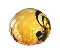 Bonnet de douche avec imprimé notes de musique, piano, violon, notes de musique, réutilisable, imperméable, double couche avec sangle élastique, taille unique