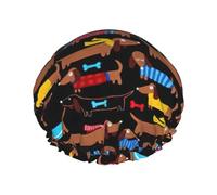 Bonnet de douche avec imprimé teckels I Love My Dog pour femme, léger, réutilisable, doux, double couche, étanche, étanche.