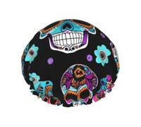 Bonnet de douche avec imprimé tête de mort, réutilisable, double couche, sangle élastique réglable, essentiel de voyage durable