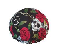 Bonnet de douche avec imprimé tête de mort rose pour femme, réutilisable, double couche, élégant et doux, avec doublure élastique