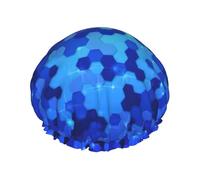 Bonnet de douche avec motif hexagonal bleu - Pour femme - Réglable - Grand bonnet de douche imperméable