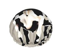 Bonnet de douche avec motif vache réutilisable et imperméable à séchage rapide avec pois noirs