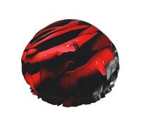 Bonnet de douche avec roses noires blanches et rouges pour femme - Double couche - Bonnet de bain épais réutilisable et imperméable avec bande élastique - Lavable - Pour homme et femme