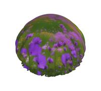 Bonnet de douche avec une double couche de fleurs violettes, prairie et montagne, maintient bien vos cheveux, que ce soit pendant la douche ou le bain.