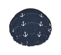 Bonnet de douche blanc avec motif ancre pour femme, double couche réutilisable, bande élastique, bonnet de bain pour cheveux longs pour douche