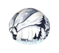 Bonnet de douche blanc imprimé montagnes enneigées - Bonnet de bain double couche avec doublure élastique - Idéal pour la maison, le spa, l'hôtel et les voyages