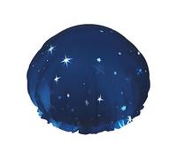Bonnet de douche bleu brillant imprimé étoiles, élastique et réutilisable pour cheveux longs, grand bonnet de douche imperméable, pour femmes, hommes, enfants