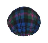 Bonnet de douche bleu et vert à imprimé tartan écossais pour femme, léger, réutilisable, doux, double couche imperméable, étanche.
