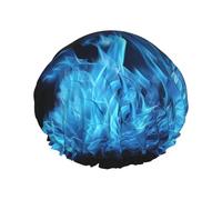 Bonnet de douche bleu flamme réutilisable et imperméable pour homme et femme avec bande élastique - Bonnet de bain double couche lavable pour toutes les coiffures - Facile à transporter