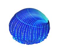 Bonnet de douche bleu Hippie Art double bande élastique étanche avec oreilles à volants Bonnet de cuisine résistant à l'huile Peut être réutilisé