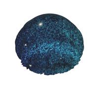 Bonnet de douche bleu sarcelle à paillettes réutilisable et imperméable pour homme et femme avec bande élastique - Bonnet de bain double couche lavable pour toutes les coiffures - Facile à transporter