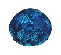 Bonnet de douche bleu tortue de mer pour femmes et hommes, réutilisable, imperméable, antidérapant, séchage rapide, grand bonnet pour cheveux longs et courts