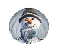 Bonnet de douche bonhomme de neige réutilisable et imperméable pour homme et femme avec bande élastique - Bonnet de bain double couche lavable pour toutes les coiffures - Facile à transporter