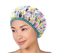Bonnet de douche, bonnet de bain et doublé réutilisable, grand bonnet de douche imperméable conçu pour toutes les longueurs de cheveux avec doublure en PEVA et bande élastique élastique - Couleur
