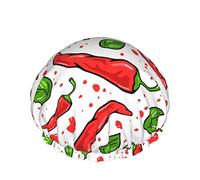 Bonnet de douche, bonnet de douche réutilisable Art Hot Pepper pour femmes cheveux longs, double couche imperméable chapeau de douche protecteur de cheveux pour enfants filles femmes, 1 paquet