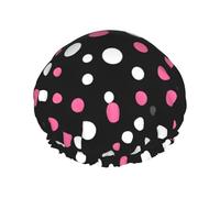 Bonnet de douche/bonnet pour cheveux lavable et réutilisable à pois noirs Oudrspo avec doublure/élastique s'adaptant à toutes les longueurs de cheveux