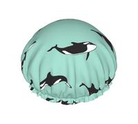 Bonnet de douche/bonnet pour cheveux lavable et réutilisable avec doublure/élastique imprimé baleine de l'océan Pacifique pour toutes les longueurs de cheveux