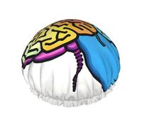 Bonnet de douche/bonnet pour cheveux lavable et réutilisable avec doublure/élastique imprimé cerveau gauche et droit pour toutes les longueurs de cheveux