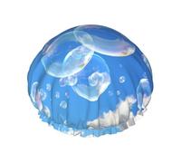 Bonnet de douche Bubbles Blue Sky pour femme, réutilisable, imperméable, double couche, grand bonnet de bain, lavable, élastique, pour cheveux tressés, pour homme