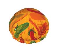 Bonnet de douche Cactus et Piment pour femme, réutilisable et imperméable, grand bonnet de bain élastique, bonnet de bain double, conçu pour toutes les longueurs de cheveux avec doublure PEVA