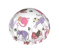 Bonnet de douche, chat bonnets de douche réutilisables pour femmes cheveux longs, double couche imperméable bain douche chapeau protecteur de cheveux pour enfants filles femmes, 1 paquet