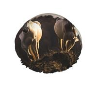 Bonnet de douche cheval sur montagne pour homme et femme - Bonnet de cheveux imperméable avec bande élastique - Bonnet de bain double couche réutilisable pour tous les types de cheveux